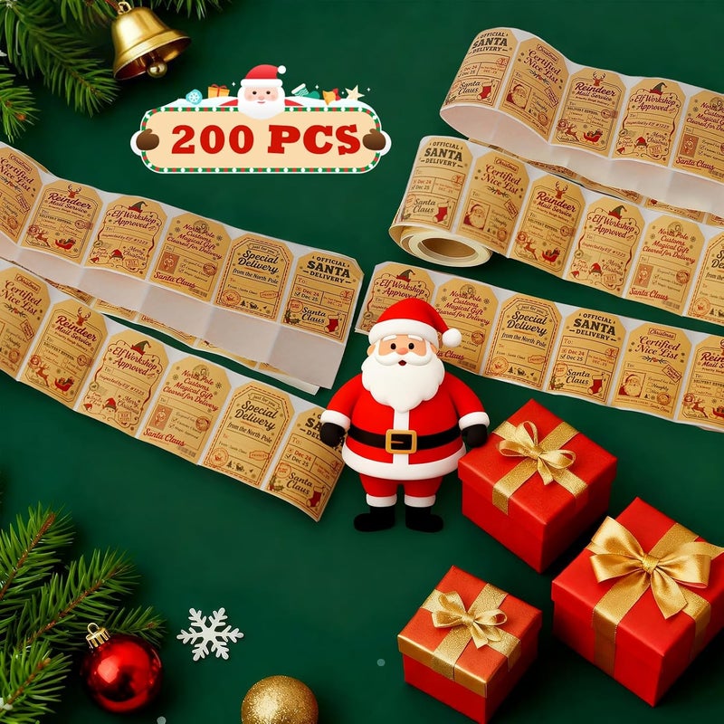 Trazzo Christmas Santa Gift Tags Self-Adhesive Stickers – Holiday Santa to from Gift Tag Stickers, Christmas Name Tags, Christmas Decorations for Gifts, Festival Label Wrapping, 200 PCS, 2 x 3 Inch - Image 5